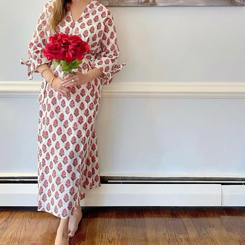 Floral Maxi Dress with Red Accents